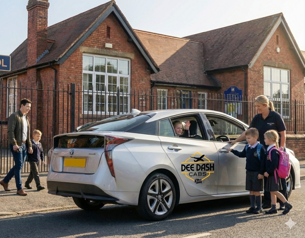 School run passengers boarding DeeDash vehicle